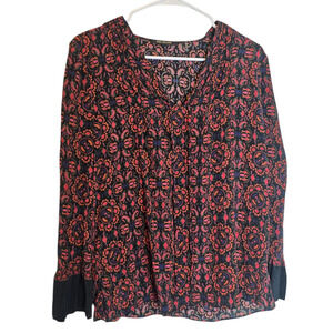 Kobi Halperin Silk Blouse Size Small Boho Print Black Red Top Abstract